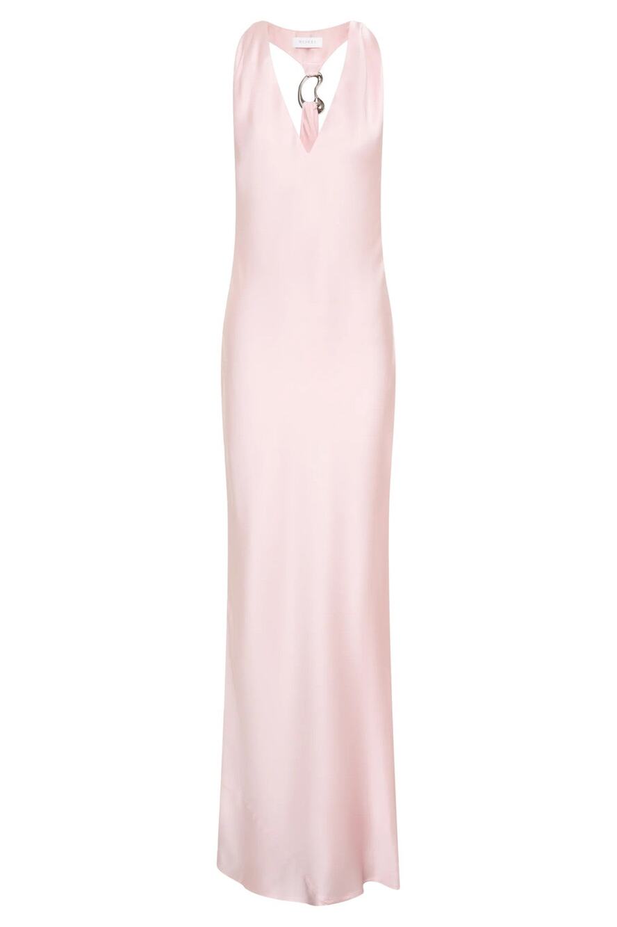 Meshki Winnie Halter Satin Maxi Dress With Hardware - S